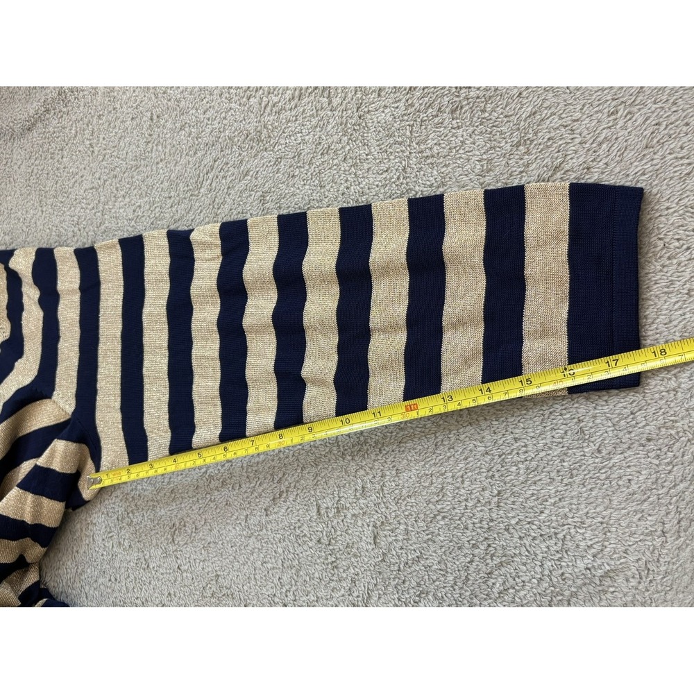 Lauren Ralph Lauren Women 2X Cardigan Navy Gold Metallic Stripe Knit Sweater NWT - Picture 8 of 13